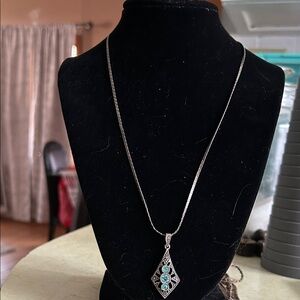 Vintage sterling Silver Necklace with 3 blue stones and marcasites